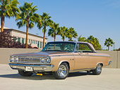 AUT 22 RK2951 01
1965 Dodge Coronet 500 Gold 3/4 Front View On Pavement By Palm Trees