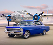 AUT 22 RK2958 01
1966 Chevrolet Nova SS Blue 3/4 Front View On Pavement By Airplane