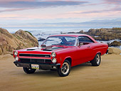 AUT 22 RK2964 01
1966 Mercury Cyclone Rio Red 3/4 Front View On Sand By Ocean