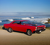 AUT 22 RK2967 01
1966 Mercury Cyclone Rio Red 3/4 Front View On Sand By Ocean