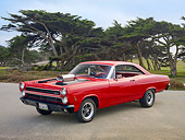 AUT 22 RK2969 01
1966 Mercury Cyclone Rio Red 3/4 Front View On Pavement By Trees