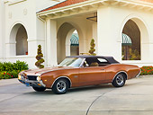 AUT 22 RK2970 01
1969 Oldsmobile 442 Convertible Brown 3/4 Front View On Pavement By Building