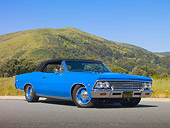 AUT 22 RK3000 01
1966 Chevrolet Chevelle Convertible Blue 3/4 Front View On Pavement By Grassy Hills