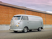 AUT 22 RK3010 01
1967 Volkswagen Panel Van Silver 3/4 Front View On Pavement By Brick Wall