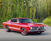 AUT 22 RK3050 01
1968 Plymouth Barracuda Red 3/4 Front View On Pavement By Grass And Trees