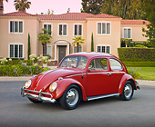 AUT 22 RK3120 01
1964 Volkswagen Beetle Red 3/4 Front View On Pavement By House