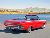 AUT 22 RK3123 01
1964 Dodge Dart GT Convertible Red 3/4 Rear View On Pavement By Water