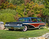 AUT 22 RK3144 01
1960 Mercury Colony Park Station Wagon Black 3/4 Front View On Grass By Trees