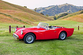 AUT 22 RK3146 01
1961 Daimler SP250 Convertible Red 3/4 Side View On Grass By Trees