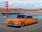 AUT 22 RK3188 01
1961 Plymouth Fury Orange Pearl 3/4 Front View On Pavement By Golden Gate Bridge