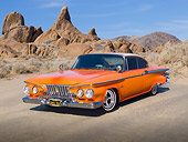 AUT 22 RK3190 01
1961 Plymouth Fury Orange Pearl 3/4 Front View On Pavement In Desert