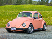 AUT 22 RK3193 01
1968 Volkswagen Bug Pink 3/4 Front View On Gravel By Field