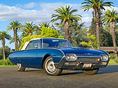 AUT 22 RK3207 01
1962 Ford Thunderbird Dark Blue 3/4 Front View On Pavement By Palm Trees