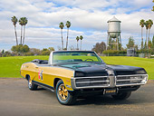 AUT 22 RK3209 01
1967 Pontiac Hurst Grand Prix Convertible Black, Gold And Blue 3/4 Front View On Pavement By Water Tower