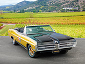 AUT 22 RK3210 01
1967 Pontiac Hurst Grand Prix Convertible Black, Gold And Blue 3/4 Front View On Pavement By Grass