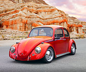 AUT 22 RK3222 01
1967 VW Bug Candy Apple Red 3/4 Front View On Pavement By Red Rock