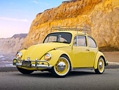 AUT 22 RK3226 01
1967 VW Beetle Yellow 3/4 Front View On Pavement By Beach And Cliffs