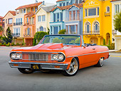 AUT 22 RK3254 01
1964 Chevrolet Chevelle Orange 3/4 Front View On Pavement By Colorful Houses