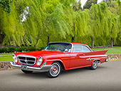 AUT 22 RK3280 01
1961 Chrysler 300G Red 3/4 Front View On Pavement By Trees