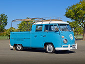 AUT 22 RK3320 01
1966 Volkswagen Double Cab Light Blue 3/4 Side View On Pavement By Trees