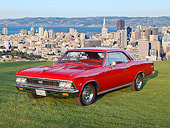 AUT 22 RK3334 01
1966 Chevrolet Chevelle Red 3/4 Front View On Grass Overlooking San Francisco