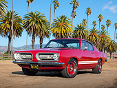 AUT 22 RK3375 01
1968 Plymouth Barracuda Red 3/4 Front View On Dirt By Palm Trees