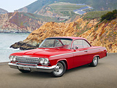 AUT 22 RK3377 01
1962 Chevrolet Bel Air Red 3/4 Front View On Pavement By Coast