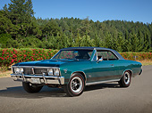 AUT 22 RK3394 01
1967 Pontiac Beaumont Cheetah Green 3/4 Front View On Pavement By Shrubs And Trees