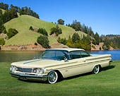 AUT 22 RK3428 01
1960 Pontiac Bonneville Stardust Yellow 3/4 Front View On Grass By Lake
By Field Of Flowers