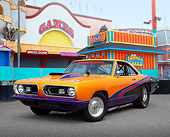 AUT 22 RK3434 01
1967 Plymouth Barracuda Sunrise Pearl 3/4 Front View On Pavement At Carnival