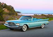 AUT 22 RK3436 01
1960 Chrysler New Yorker Convertible Turquoise 3/4 Front View On Pavement By Bay At Dusk