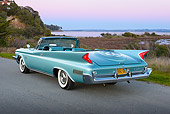 AUT 22 RK3441 01
1960 Chrysler New Yorker Convertible Turquoise 3/4 Rear View On Pavement By Bay At Dusk