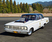 AUT 22 RK3455 01
1965 Dodge Coronet White And Purple 3/4 Front View On Pavement By Trees