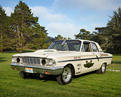 AUT 22 RK3465 01
1964 Ford Fairlane Thunderbolt Drag Car White 3/4 Front View On Grass By Trees