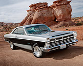AUT 22 RK3467 01
1967 Ford Fairlane 500 Silver And Black 3/4 Front View On Sand By Red Rock