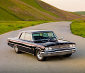 AUT 22 BK0001 01
1963 Ford Galaxie 500 XL Black 3/4 Front View On Pavement By Hills