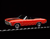AUT 22 RK0027 06
1969 Chevrolet Chevelle SS Convertible Hugger Orange And Black 3/4 Side On Checkerboard Studio