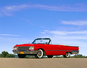 AUT 22 RK0096 08
1961 Ford Galaxie Convertible Low 3/4 Side View On Pavement Blue Sky
