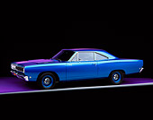 AUT 22 RK0121 05
1968 Plymouth Hemi Road Runner Blue 3/4 Side View On Purple Floor Studio