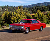 AUT 22 RK0123 03
1966 Chevrolet Malibu Red Front 3/4 View On Pavement By Trees