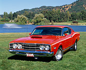 AUT 22 RK0130 06
1968 Mercury Cyclone GT Orange 3/4 Front View On Grass By Water