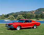 AUT 22 RK0131 11
1968 Mercury Cyclone GT Orange 3/4 Front View On Grass By Water