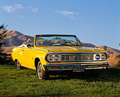 AUT 22 RK0238 03
1964 Chevrolet Chevelle Malibu Convertible Yellow Low 3/4 Front View On Grass