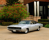 AUT 22 RK0489 02
1968 Dodge Charger Silver Front 3/4 View On Pavement At Museum