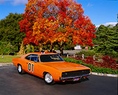 AUT 22 RK0979 06
1968 Dodge Charger 440 Orange 3/4 Front View On Pavement By Fall Trees