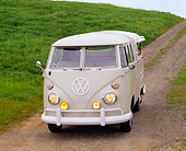 AUT 22 RK1023 02
1966 Volkswagen Type II Crew Cab Gray And White 3/4 Front View On Dirt And Grass Hill