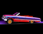 AUT 22 RK1084 03
1963 Chevy Impala Lowrider Brandy Wine And Extreme Rainbow 3/4 Side View Front Raised Studio
