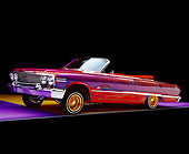 AUT 22 RK1084 04
1963 Chevy Impala Lowrider Brandy Wine And Extreme Rainbow 3/4 Side View Front Raised Studio