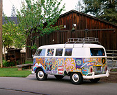 AUT 22 RK1092 04
1965 Volkswagen Kombi Hippie Bus 3/4 Rear View On Pavement By Barn