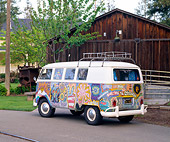 AUT 22 RK1092 06
1965 Volkswagen Kombi Hippie Bus 3/4 Rear View On Pavement By Barn